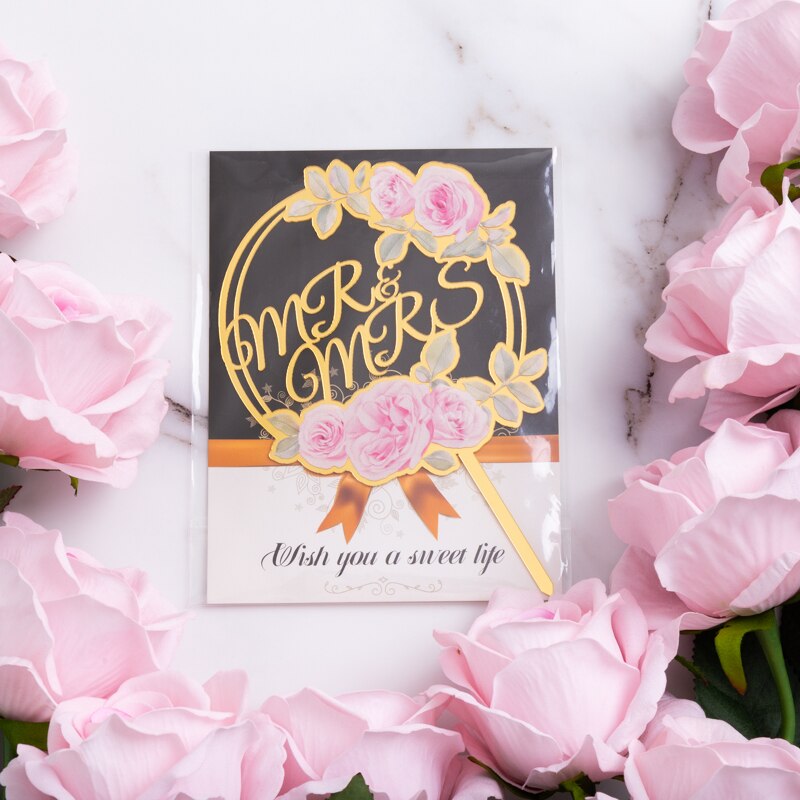 】acrylic Wedding Cake Topper Mr &amp; Mrs Happy Wedding Cake Decoratie Rose Serie: MR MRS  Gold