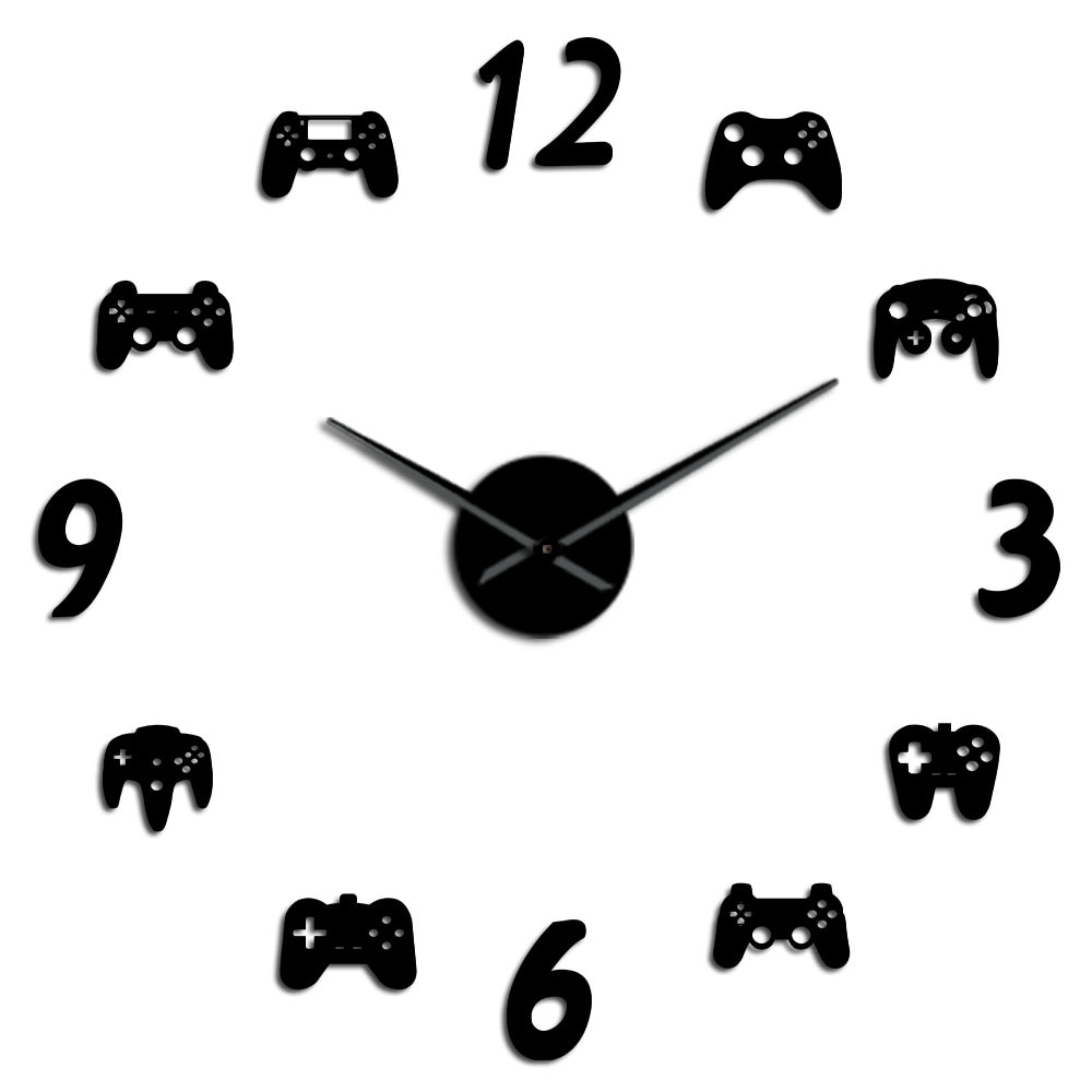Video Game Controllers Diy Grote Wandklok Game Room Decor Modern Freamless Giant Wandklok Game Jongens Kamer Muur horloge: Black / 47 Inch