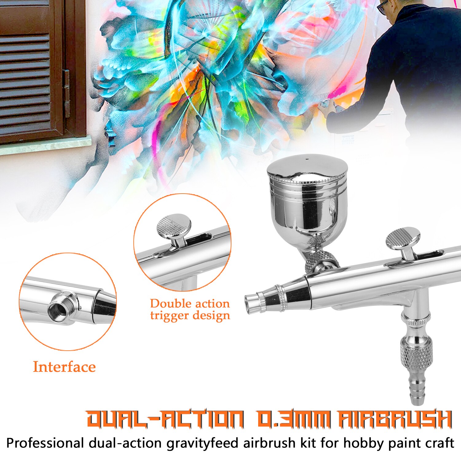 Airbrush Kit T134 Airbrush Set for Model Making Art Painting with G1/8 Adapter Wrentch Dropper 2 Fluid Cups