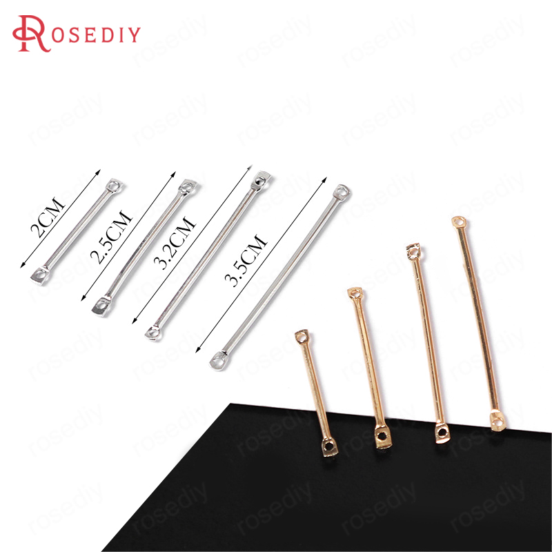 20PCS 2/2.5/3/3.2/3.5/4CM 24K Gold Color Plated Brass 2 Holes Round Connect Rod Charms Diy Jewelry Accessories