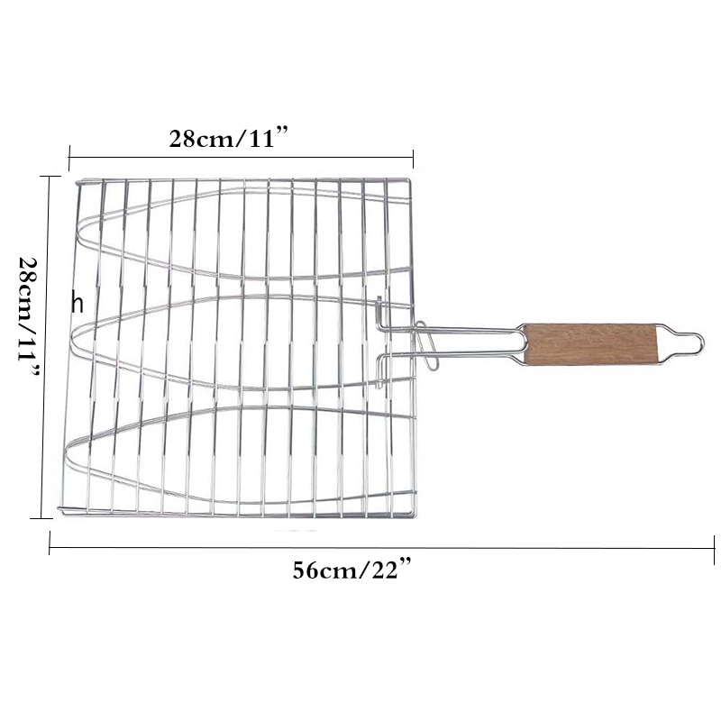 Non-stick Triple Fish Grilling Basket Outdoor BBQ Grilling Fish Rack w/ Wood Handle Barbecue Tool Fish Grill Net BBQ Accessorie