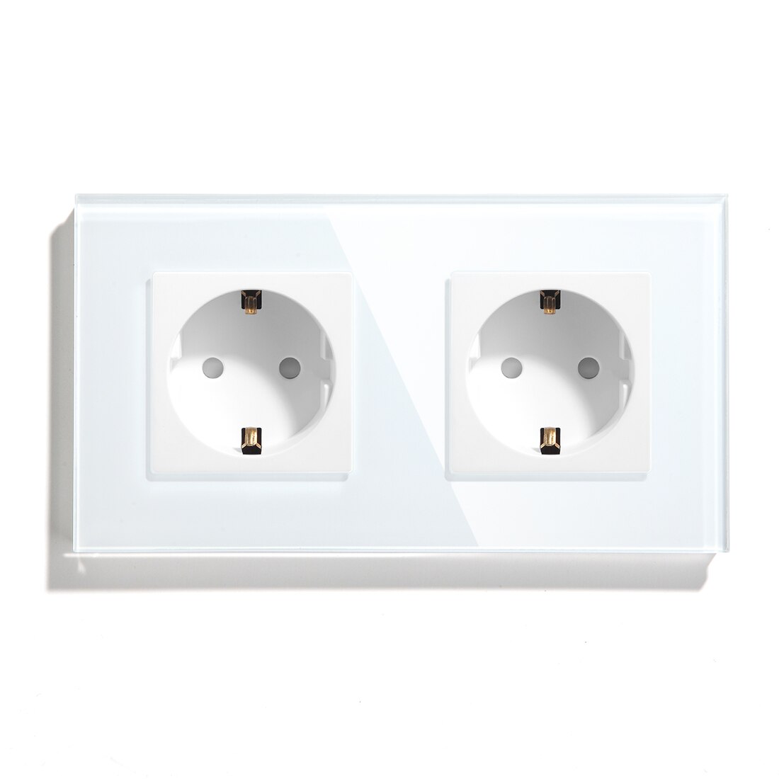 BSEED Touch Light Switch With EU Power Wall Sockets White 300W Wall Led Switch 1/2/3Gang 1Way Crystal Glass Panel Dark Backlight: Double Socket