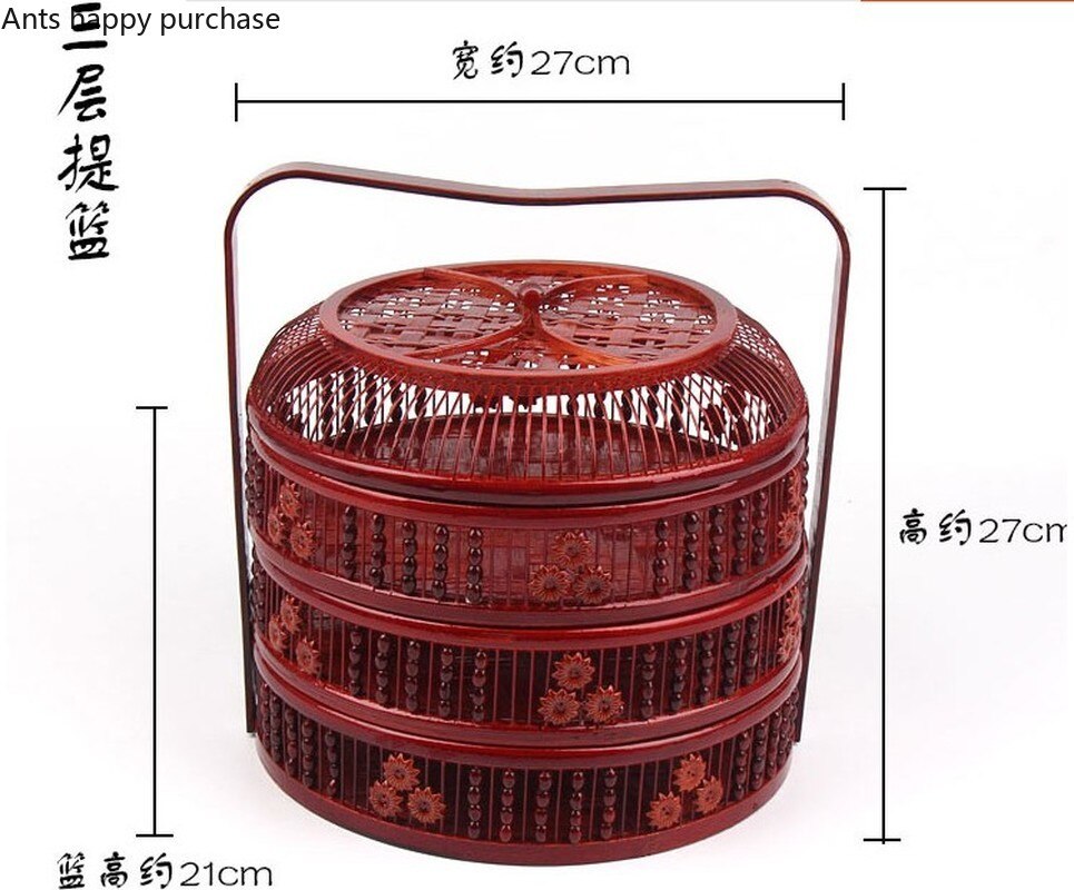Bambus oppbevaringskurv håndtak med lokk rund hul to etasjer tre etasjer bryllup kurv egg måne kakeboks frukt oppbevaringsbokser