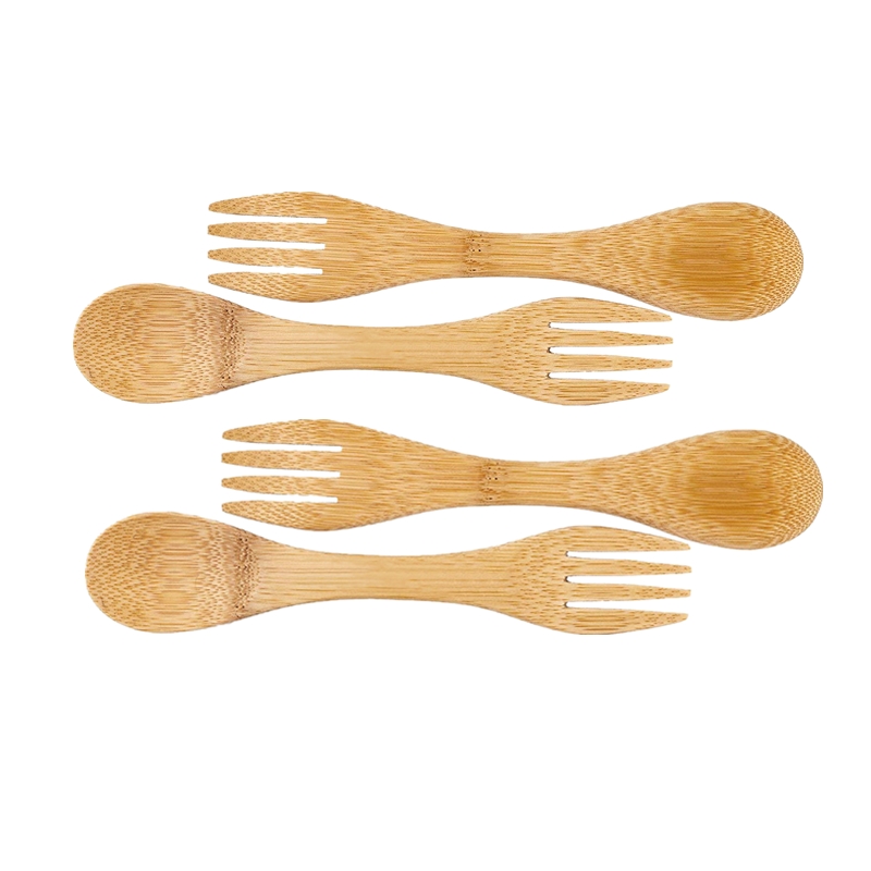 Herbruikbare Bamboe Spork Met Twist Rvs Rietje Nul Afval Bamboe Gebruiksvoorwerpen 2 In 1 Bamboe Lepel Houten Vork te Gaan