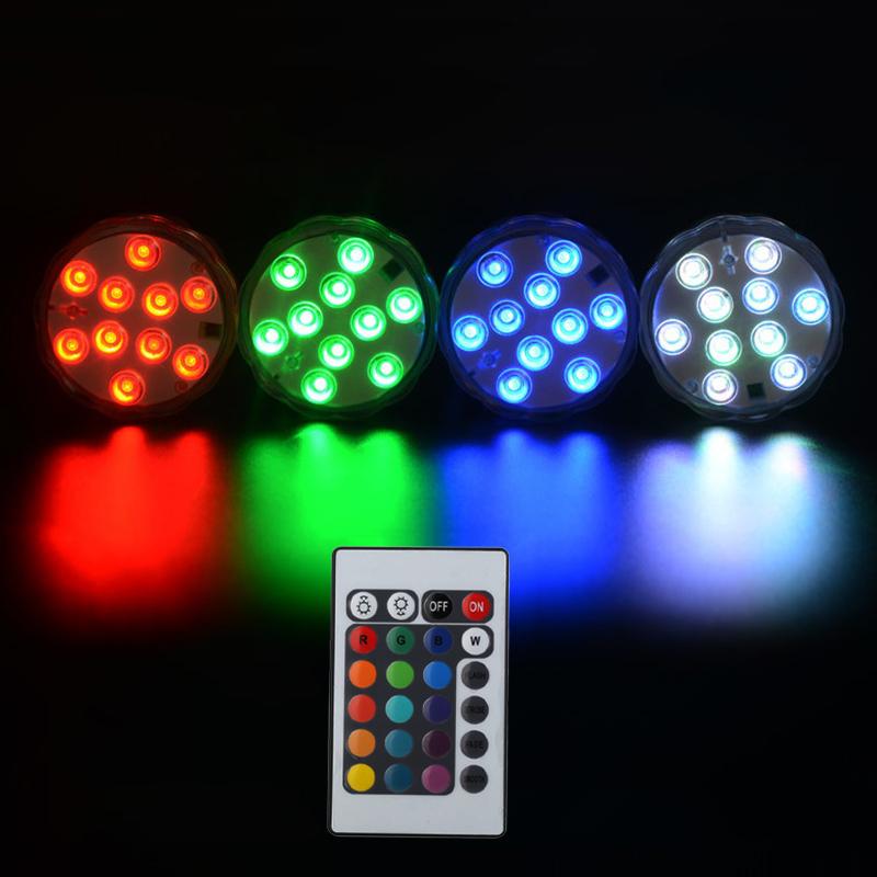 10 Leds Submersible Light Rgb Remote Control Underwater Lamp Party Garden Decoration Aquarium Framed Swimming Pool Accessories