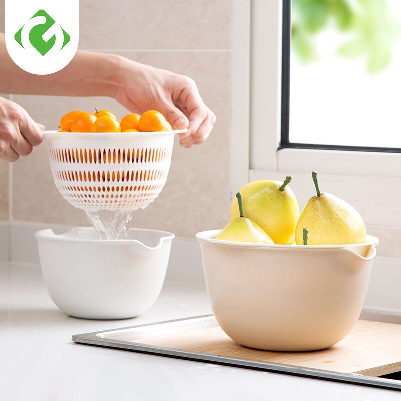 Drainage storage basket Kitchen storage basin Wash vegetable fruit box Double layer Wash basin Drain Desktop fruit basket Plain