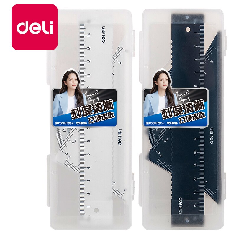 Deli-juego de reglas de aluminio para dibujo, regla triangular, suministros de dibujo, regla geométrica, 79510