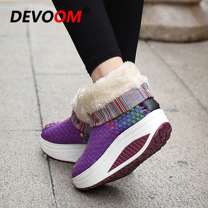 Winter High Top Swing Toning Shoes Women Warm Plush Fitness Shoes Ladies Wave Sport Slimming Shoes Wedge Sneakers Women Size 40