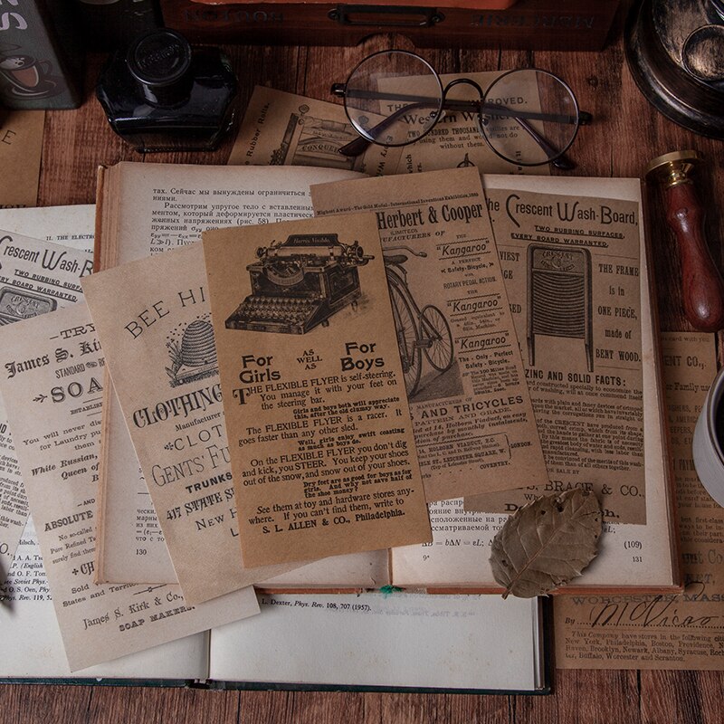 60 stk vintage gammel bogside dekorativt papir gammel avis gør-det-selv collage scrapbogsmateriale kraftpapir håndlavet håndværksartikler