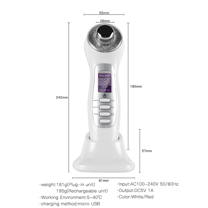 Ultrasonic 3MHz Galvanic Skin Care Machine LED Blue Red Light Photon Microcurrent Facial Lifting Skin Tightening Beauty Device