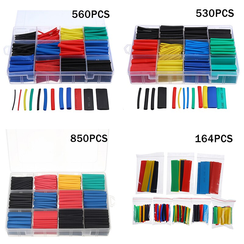 850pcs/box Heat Shrink Tube Set Shrinking Assorted Polyolefin Insulation Sleeving Heat Shrink Tubing Wire Cable 2:1
