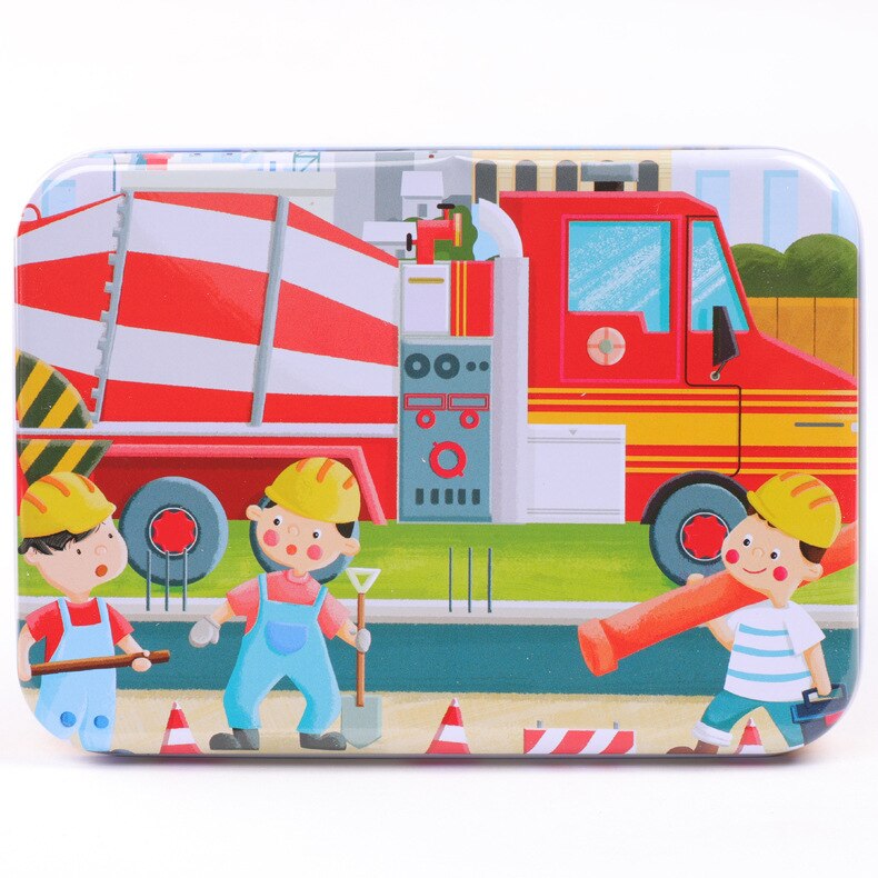 120 Stuks Houten Puzzel Cartoon Speelgoed 3D Hout Puzzel Met Ijzeren Doos Pakket Puzzel Kind Verbeteren Logisch Denkvermogen speelgoed