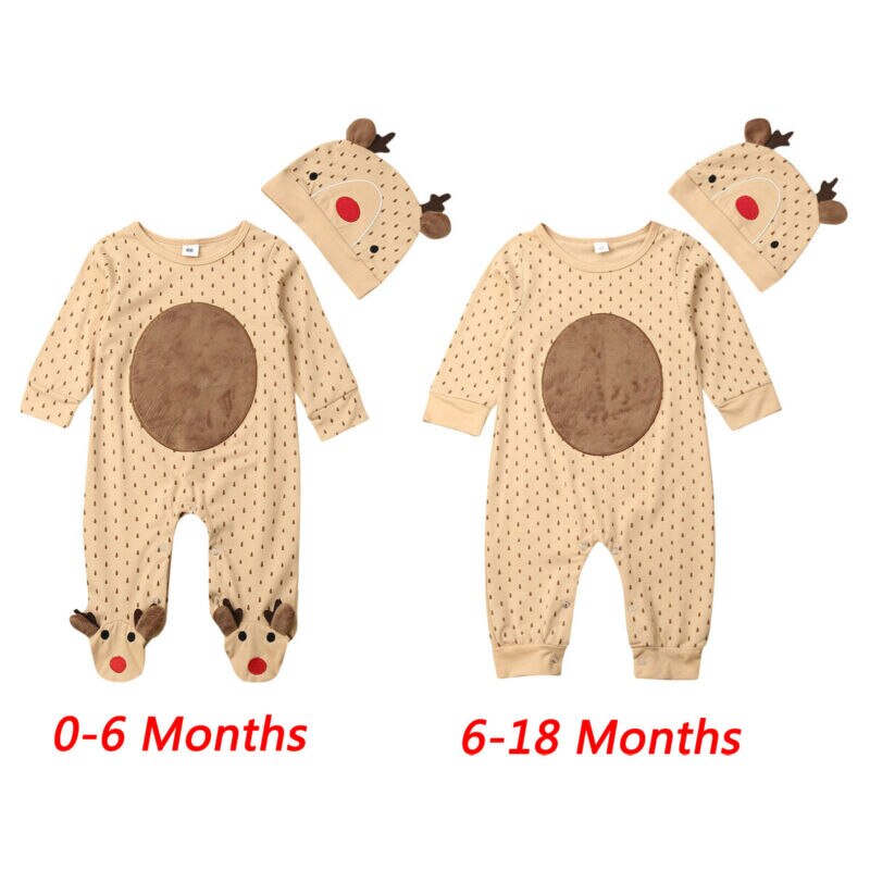 PUDCOCO Nette Neugeborene Baby Junge Mädchen Weihnachten Deer Body Overall Footies Hut Outfits Kleidung Set 0-18M