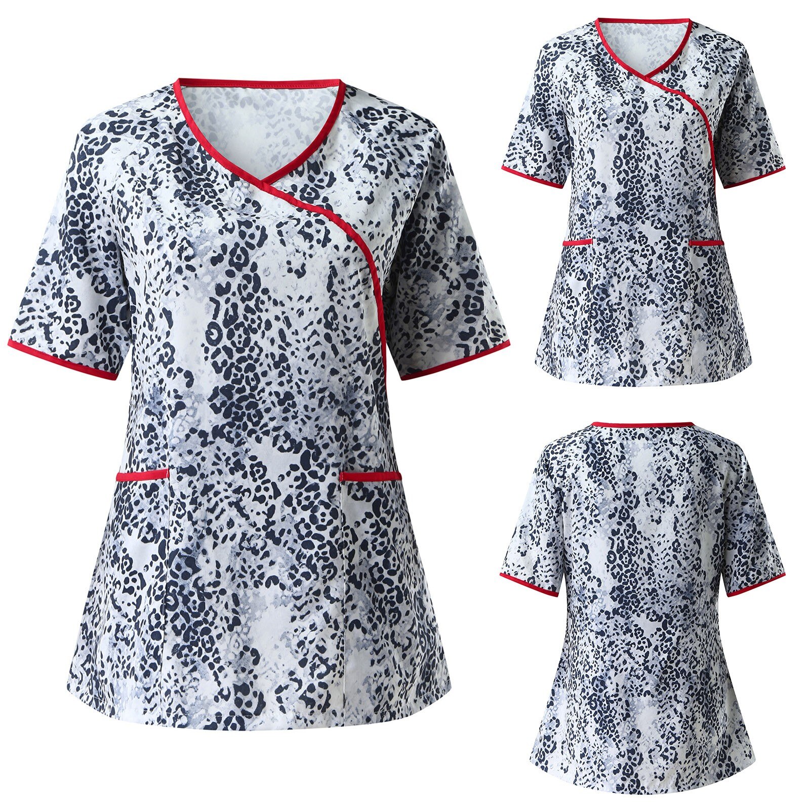 Women nurse printed short sleeved v-neck caregivers' blouse Clinical uniforms woman Beautician uniform hairdresser