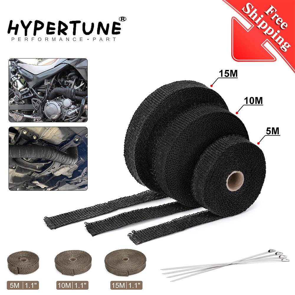 5M/10M/15M Motorcycle Exhaust Thermal Tape Header Heat Wrap Manifold Insulation Roll Resistant with Stainless Ties