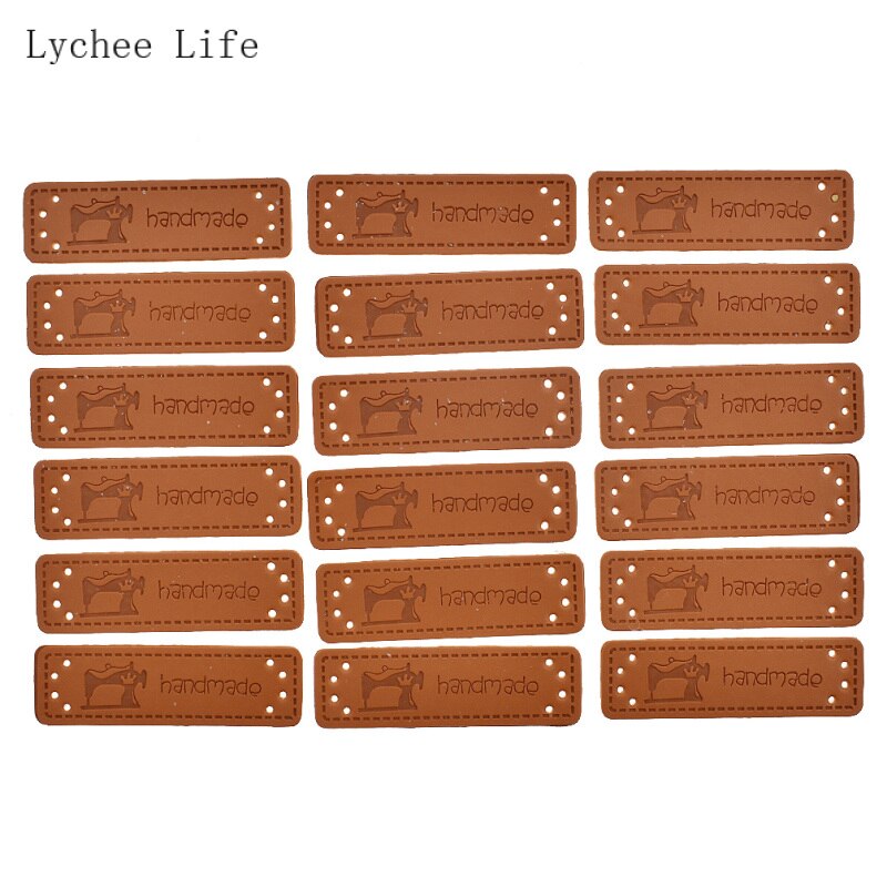 Lychee Leven 100Pcs Hand Made Pu Leer Etiketten Tags Voor Kleding Handgemaakte Embossing Labels Diy Zakken Kledingstuk Naaien Tags
