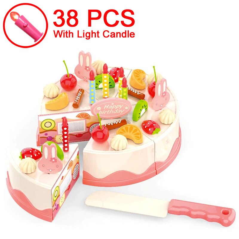 Geburtstag Kuchen Spielzeug DIY 37-83Stck Küche einstellen Lebensmittel Jungen Mädchen vorgeben Spielen Obst Schneiden Für Baby Kind Spielset Pädagogisches Spielzeug: 38Stck hell
