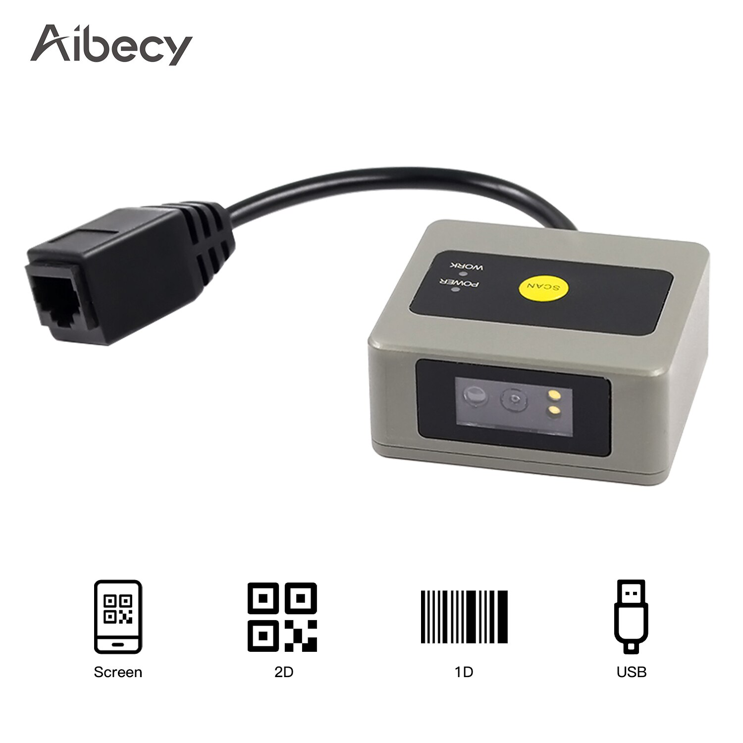 Aibecy 1D/2D/QR Barcode Scanner Embedded Self-Induction Module Scanner USB Connection for Tickets Checking Mobile Payment