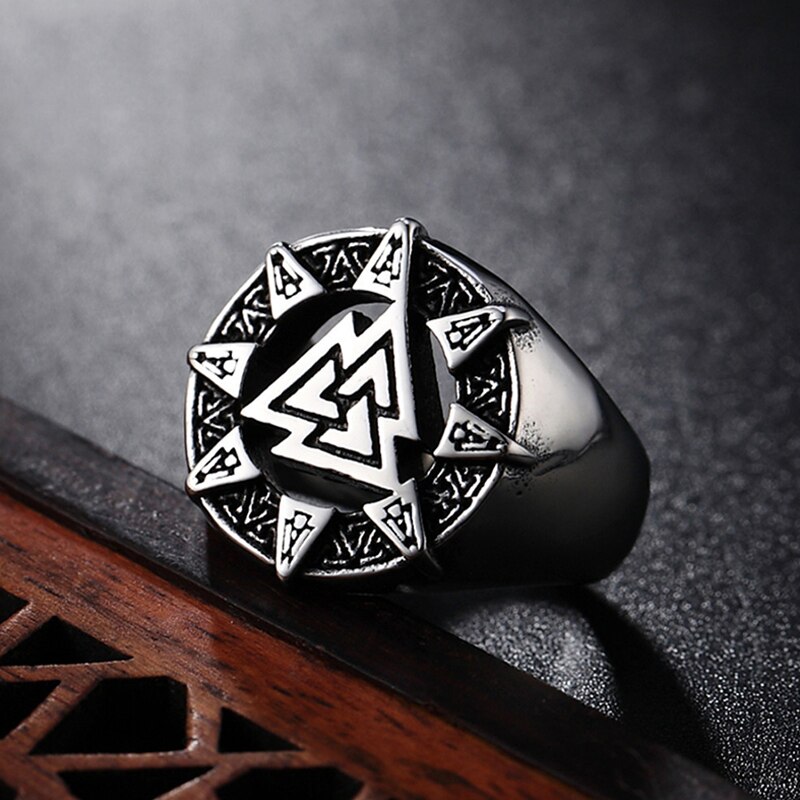 Heren valknut ring futhark runen kompas ring zilver roestvrij staal viking ring heren scandinavische wikinger noorse sieraden