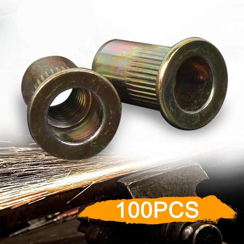 166pcs/set Mixed Carbon Steel Rivet Nut M3 Nut Zinc Kit Threaded Insert Head Nut Flat Plated G1V9