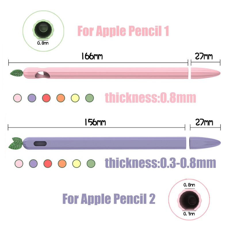 Anti-Scratch Case for Apple Pencil 1/2 Cartoon Fruit Silicone Protective Cover Pouch Cap Holder Stylus for iPad Pen Pencil