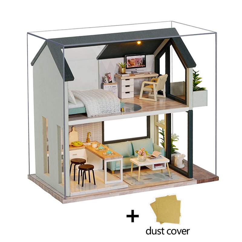 Dukkehus miniature gør-det-selv-model dukkehus med møbler amerikansk retrostil træhus håndlavet legetøj skov gange  z007 # e: Ql001 med låg