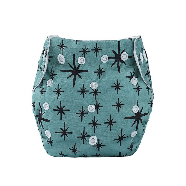 3pcs/lot Baby Cloth Diaper Reusable Washable Printed Infant Nappies Adjustable Diaper Cover with Star Prints Suede Inner Cloth: 3 green star