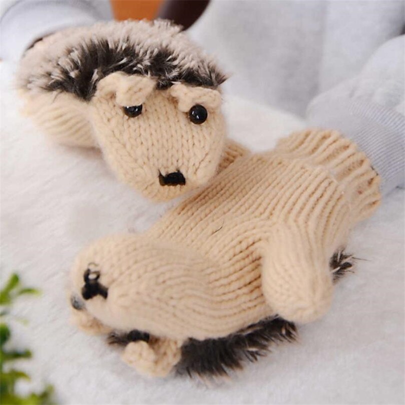 Winter Gloves for Women Girls Novelty Cartoon Knit Thick Mittens Warm Fitness Gloves Hedgehog Ski Heated Wrist Mittens