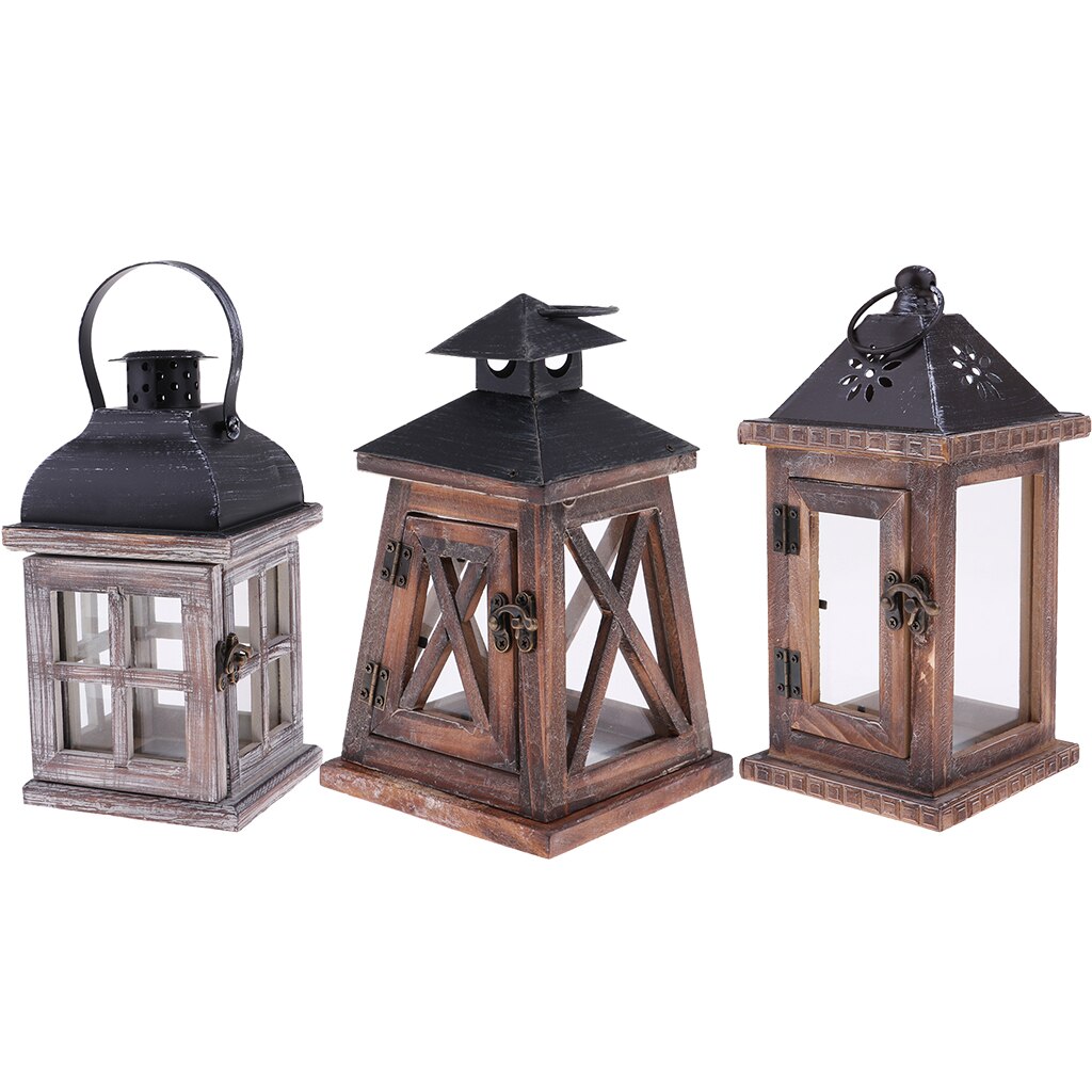 Trælys lysestage håndværk lysestage holder vindtæt ornamenter dekoration lanterne vintage hængende lysestage