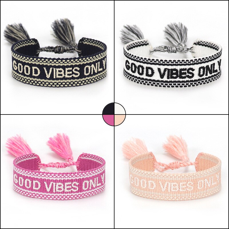 Hand Geborduurde Pols Band Kwastje Brief Vibes Gevlochten Armband Vrouwen Sieraden Goede