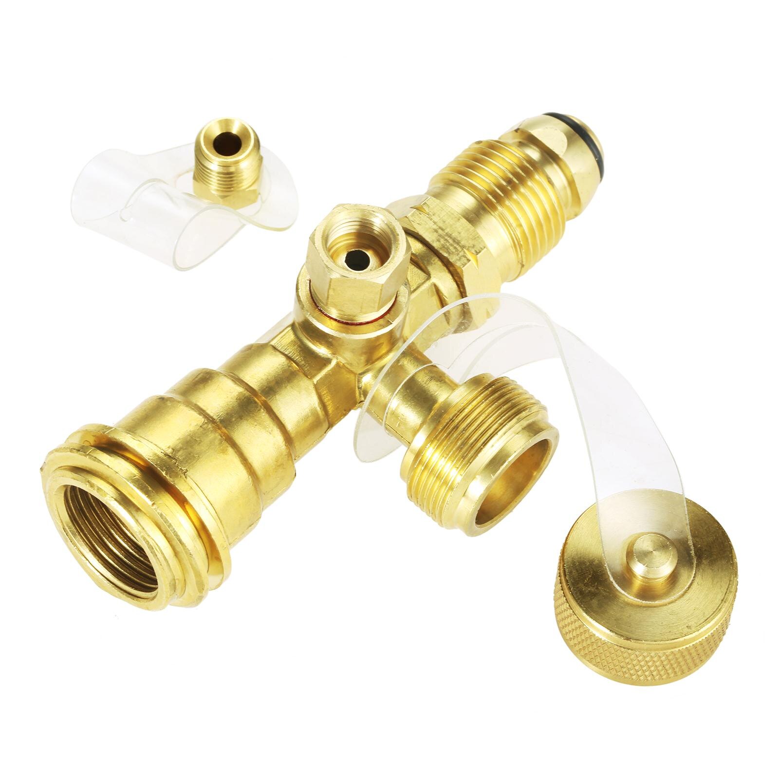 Propane Brass Tee with 4 Port Propane Tee Adapter Converter For Motorhomes Tank RV Camping Gas Grill, Camping Stove, Heater