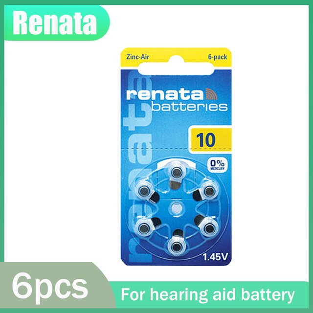 6pcs/1pack Original Renata ZA10 PR70 A10 ZA 10 10A 10 1.45V 105mAh Zinc Air Battery For Hearing Aid Audiphone Button Coin Cells: Default Title