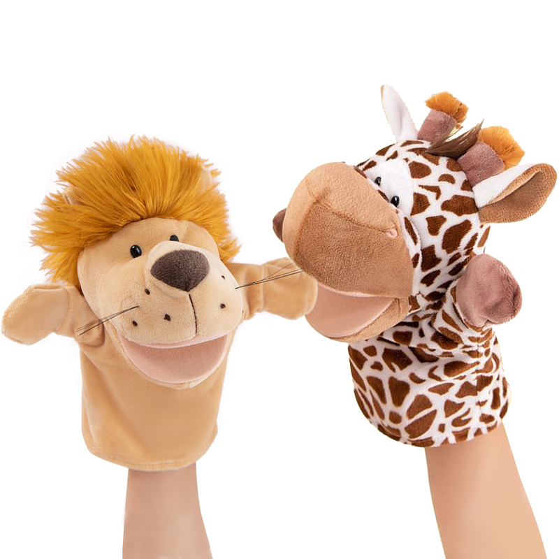 Burattini da dito a mano Giocattolo di peluche di cartone animato Fornitura per feste Raccolta di famiglia Giocattolo preferito leone Pecora Anatra Giraffa Regali per bambini