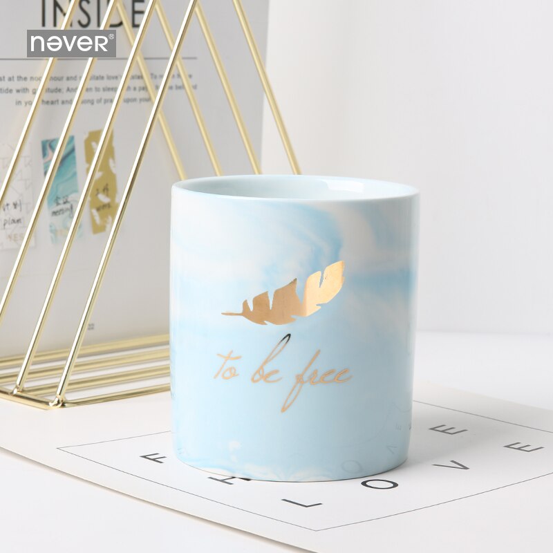 Never Light Blue Ceramic Pen Holder Desk Organizer... – Grandado