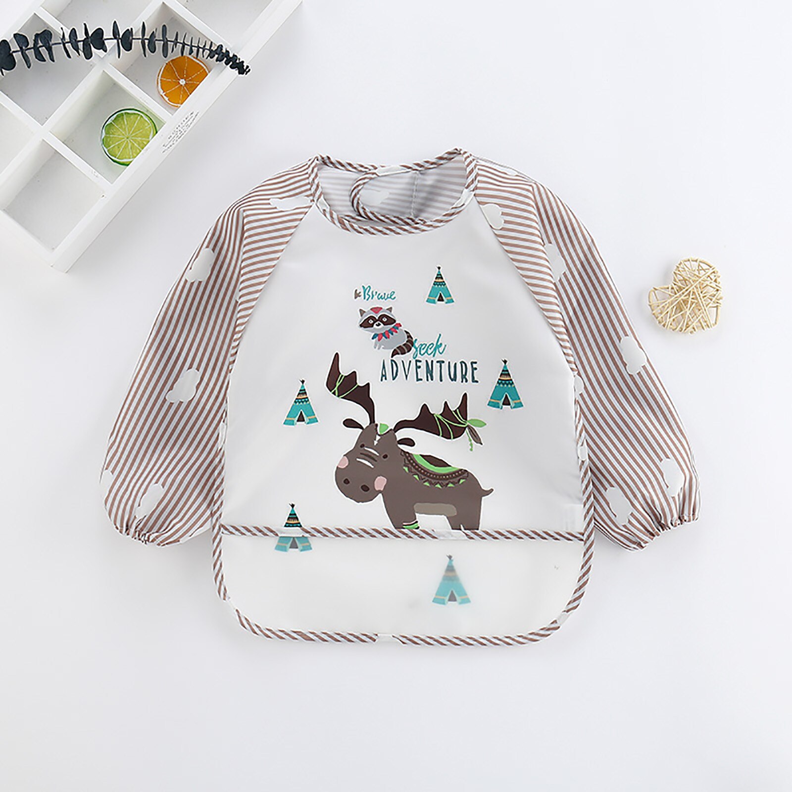 3pc natal elk impressão bib bebê impermeável de manga comprida listrado anti-vestindo dos desenhos animados bib invertido vestido de chuveiro de bebê presentes