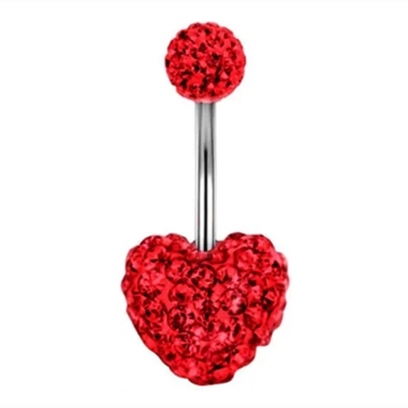 1 pièces coeur rouge nombril anneaux acier vert cristal ventre haltère nombril Piercing papillon pour femmes filles Piercing Ombligo: Plaqué zinc noir
