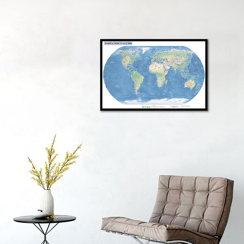 84X59Cm Geographic Kaart In Roemeens Canvas Kaart Van De Wereld Poster Wall Art Foto Voor Thuis kantoor Slaapkamer Decoratie