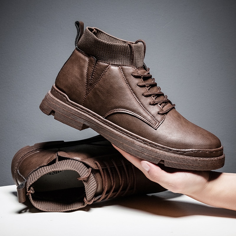 Menn støvler skinn fritidssko høst vintage stil sklisikre ankelstøvletter menn sokker sko arbeid gå støvler menn botas hombre