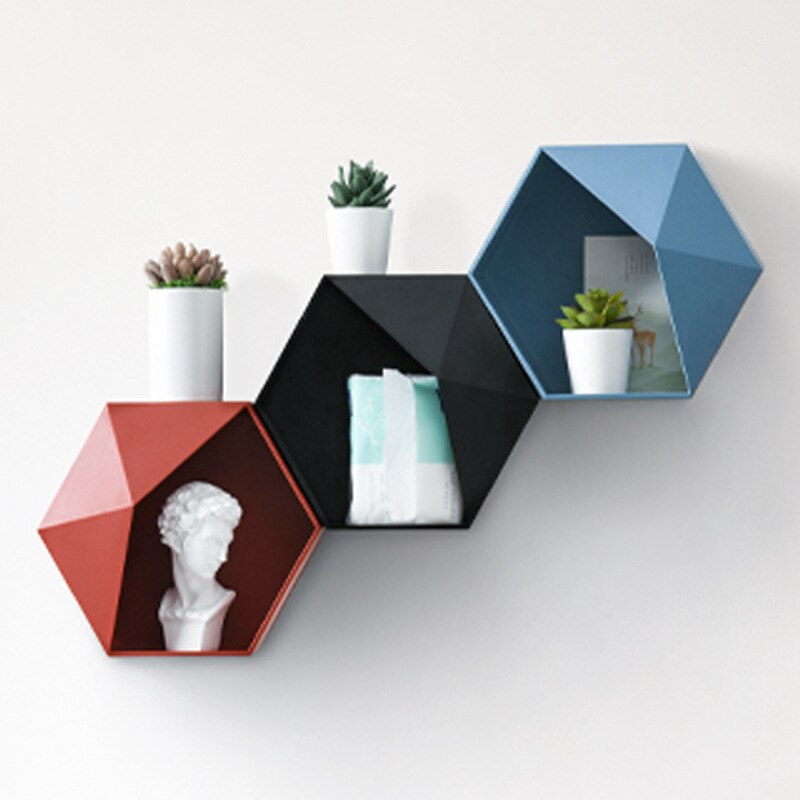 Nordique hexagone étagère tenture murale salon mural géométrique sans poinçon décoration murale salle de bain étagère organisateur