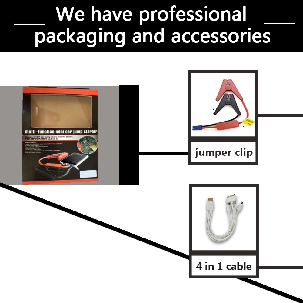 Super Slim Car jump Battery Booster Thin Power Bank Pocket Power Supply with Jumper Clip