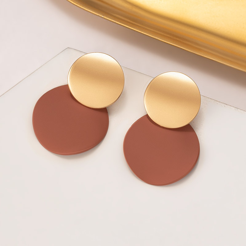 Pendientes llamativos coreanos para mujer, aretes con colgantes geométricos acrílicos marrones, aretes dorados, joyería: Brown 337