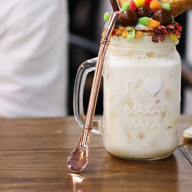 Pajita de acero inoxidable hecha a mano para beber, filtro Yerba Mate té Bombilla calabaza lavable, herramientas prácticas de té, accesorios de barra