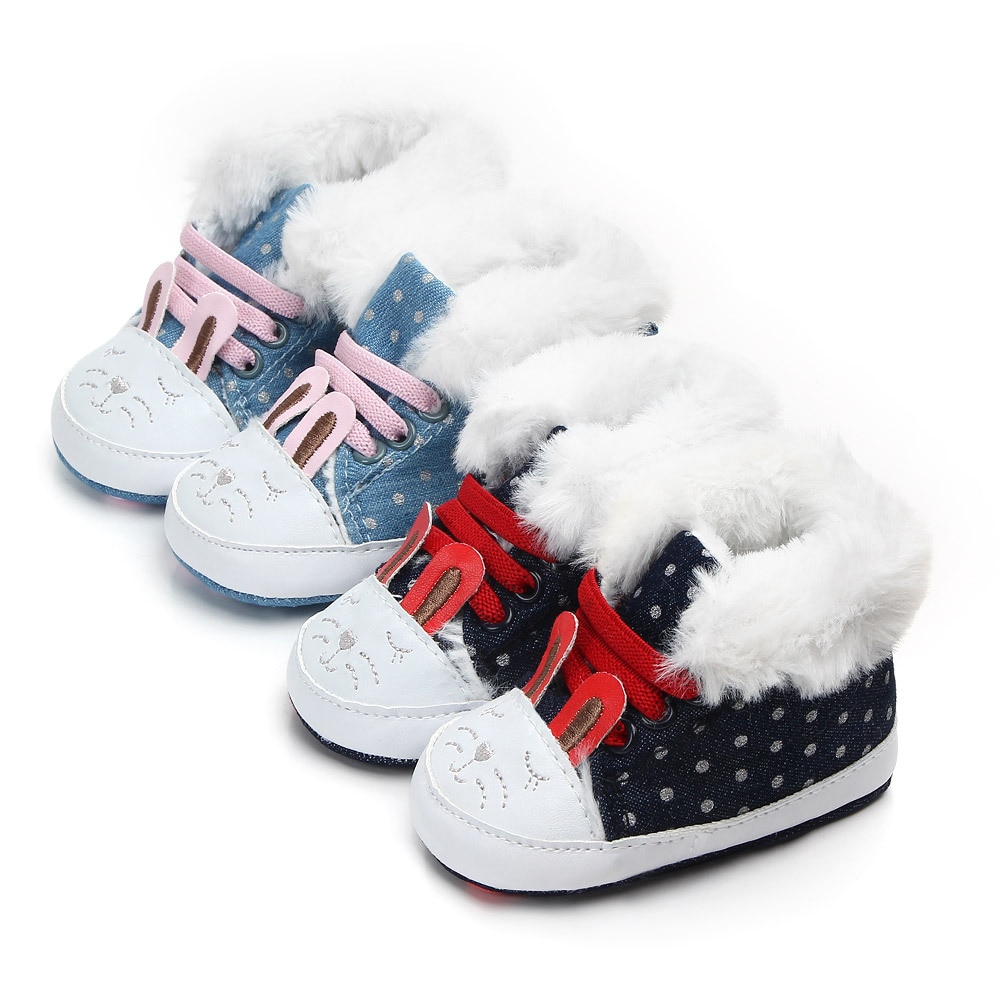 Cute Rabbit Canvas Winter Baby Plush boots girls Boys booties Super Keep Warm Infant Toddler shoes