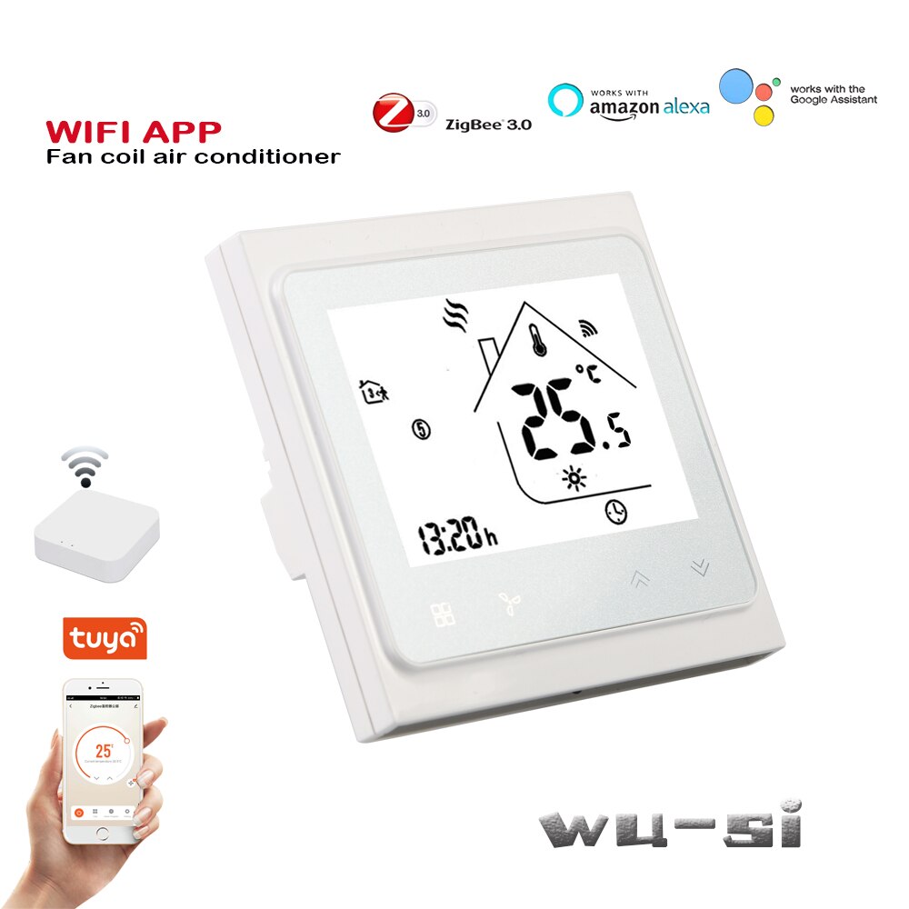 95-240VAC Tuya Wifi Zigbee Thermostaat 2P Fan Coil Thermostaat Regelklep Voor Verwarming Of Koeling