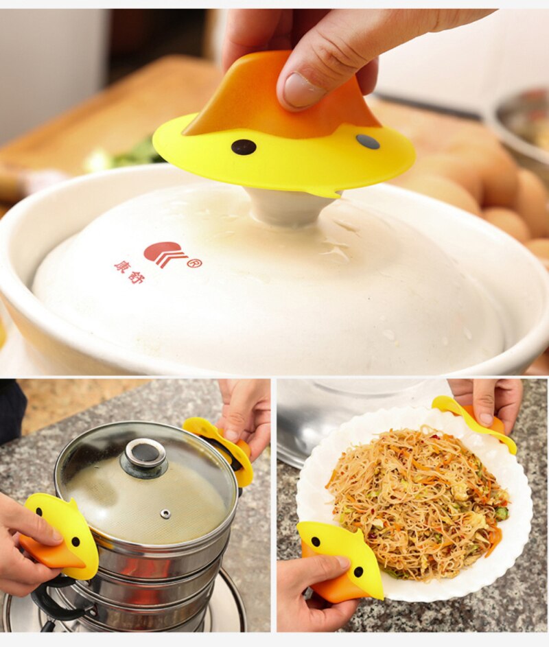 Gants de cuisine Anti-brûlure, 2 pièces, petit canard jaune, Clip isolant de protection, haute température, gant de cuisson pour micro-ondes
