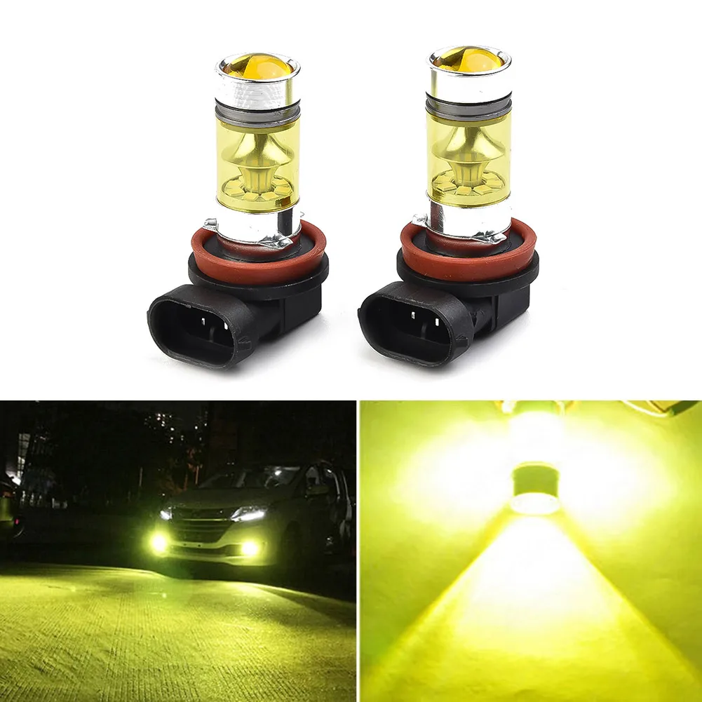 2 Stuks H11 H8 Led Geel Mistlampen 12V 1500LM 4300K 100W Auto Rijden Running lampen Auto Voorzichtigheid Gloeilamp Accessoires