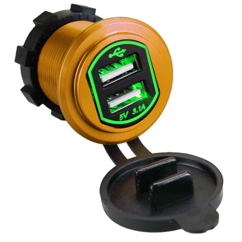 Metalen aluminium behuizing 3.1a snelladende dubbele usb-autolader gemodificeerde motorfiets autolader aluminium motorfietsaansluiting: Groente