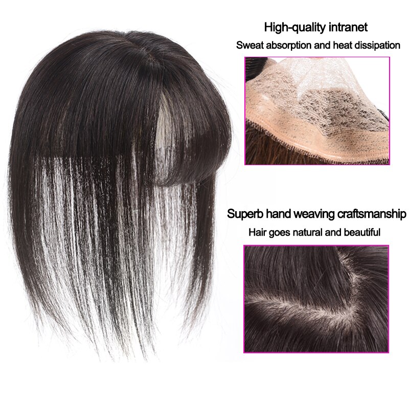 Tupé de mujer con flequillo de parte media cabello sintético liso Artificial tejido a mano, postizo de pelo Natural