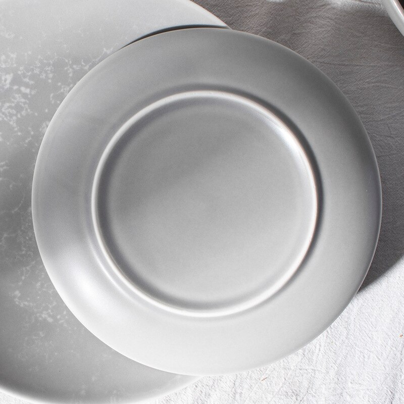 Nordic Eenvoudige Keramische Servies Ronde Grijs Marmer Servies Restaurant Fruit Salade Dessert Kommen En Borden Set Keuken Bar