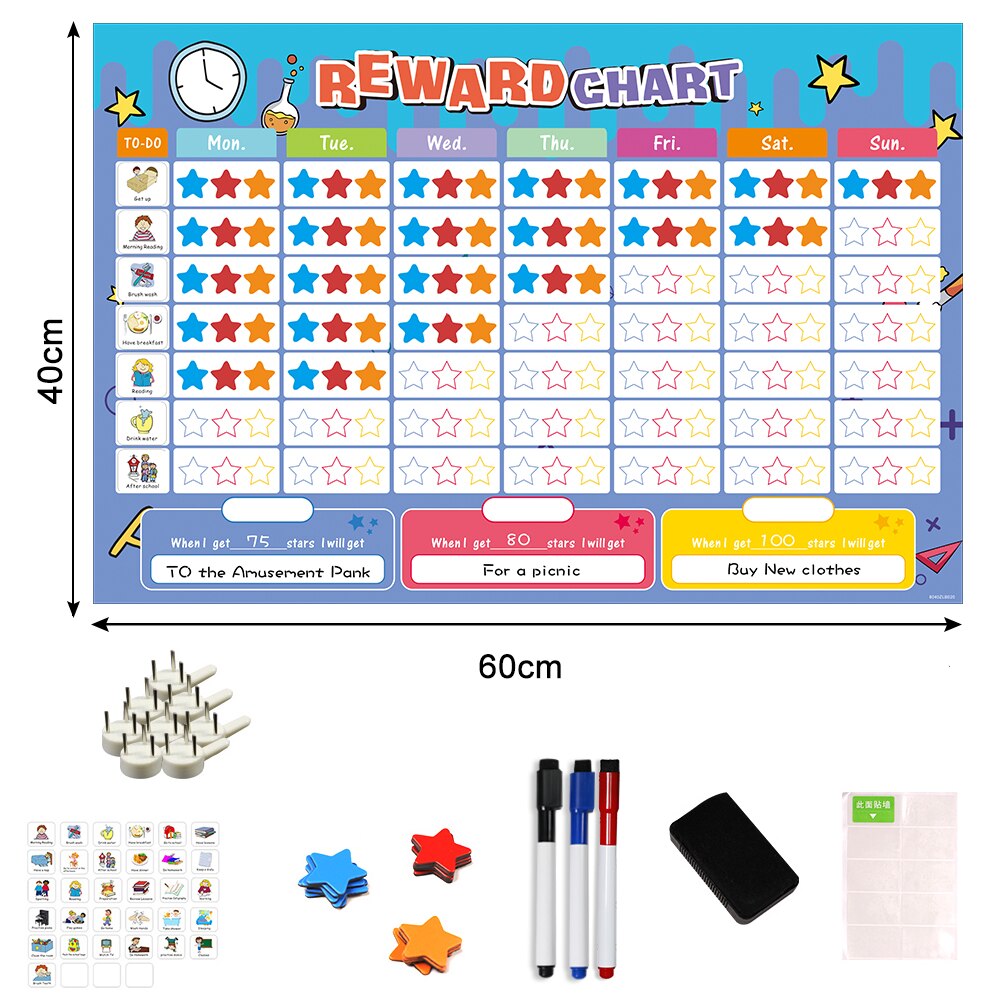 Magnetisk tidsplan kalender hold magneter whiteboard adfærd belønning diagram 40 stk magnetiske gøremål kort børn pædagogisk legetøj: 6040 zlb 20